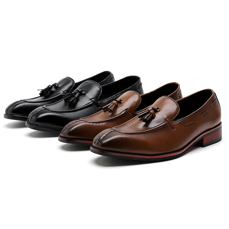 Men's British Slip-On Pointed Penny Loafers Casual Leather Shoes Breathable Light Weight Formal Dress Shoes Genuine Leather