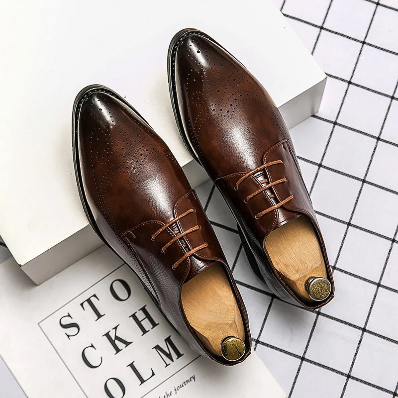 Men's Pointed Toe Business Shoes Leather Dress Italian Oxfords Comfortable Slip-On Anti-Slippery Breathable for Office & Career