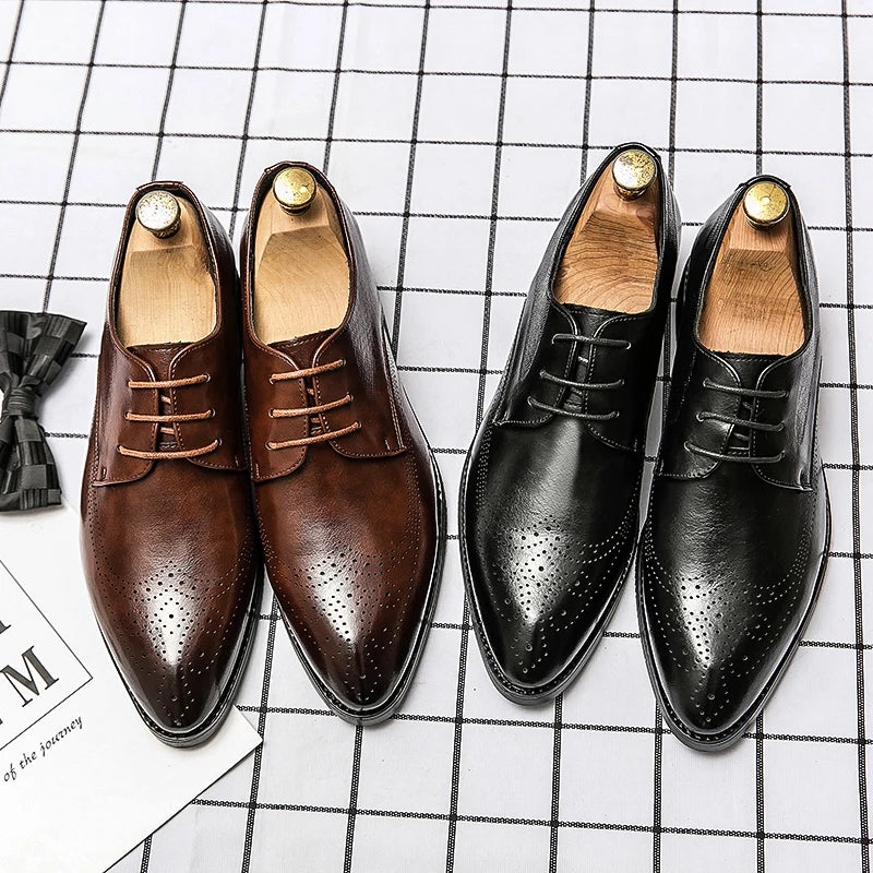 Men's Pointed Toe Business Shoes Leather Dress Italian Oxfords Comfortable Slip-On Anti-Slippery Breathable for Office & Career