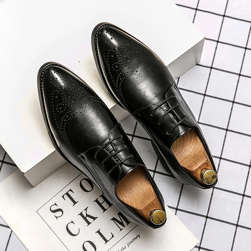 Men's Pointed Toe Business Shoes Leather Dress Italian Oxfords Comfortable Slip-On Anti-Slippery Breathable for Office & Career