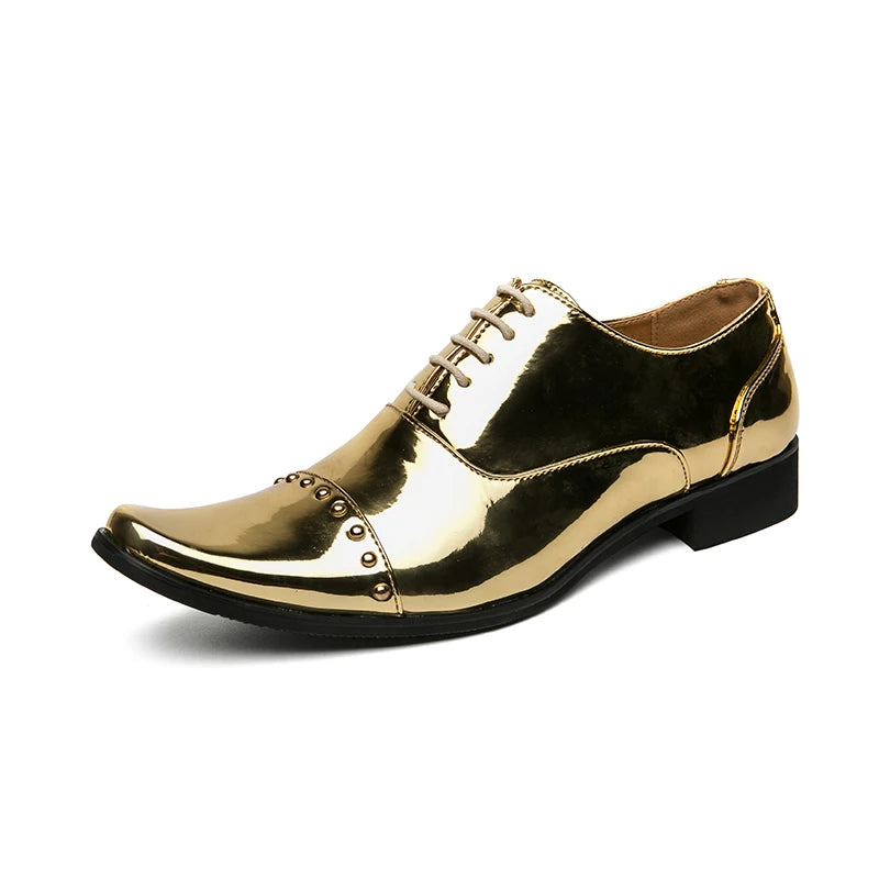 Men's Gold Leather Oxfords Business Shoes Slip-On Anti-Slip Breathable Comfortable Dress Shoes for Office & Career