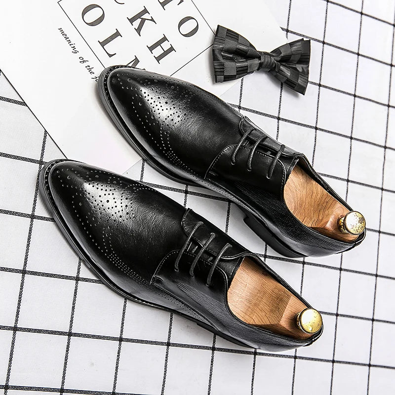 Men's Pointed Toe Business Shoes Leather Dress Italian Oxfords Comfortable Slip-On Anti-Slippery Breathable for Office & Career