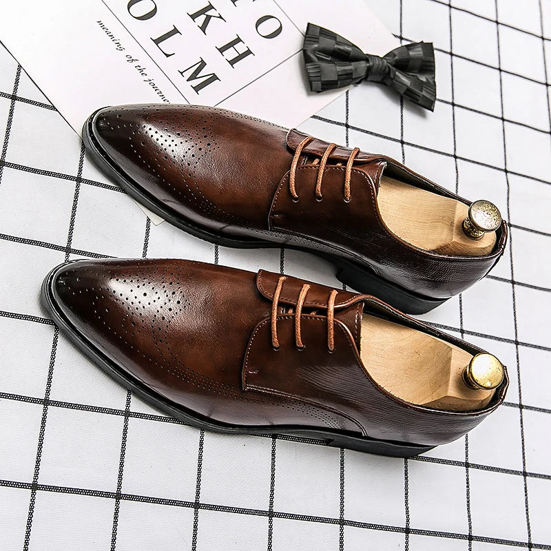Men's Pointed Toe Business Shoes Leather Dress Italian Oxfords Comfortable Slip-On Anti-Slippery Breathable for Office & Career