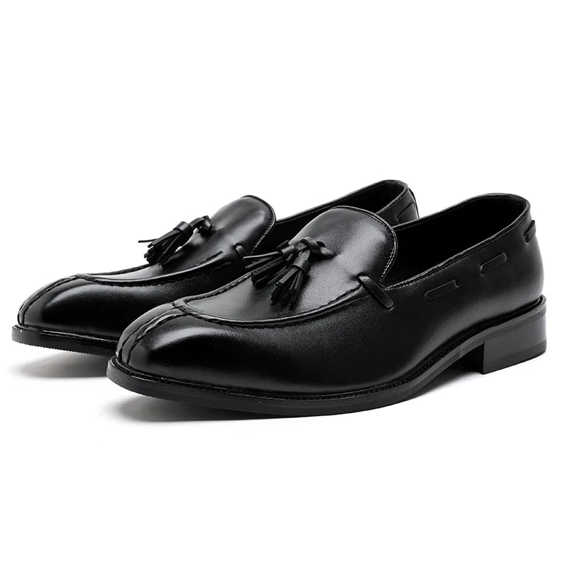 Men's British Slip-On Pointed Penny Loafers Casual Leather Shoes Breathable Light Weight Formal Dress Shoes Genuine Leather