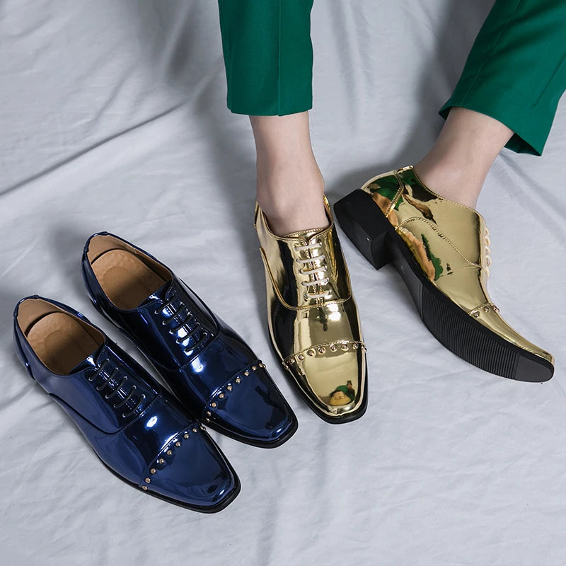 Men's Gold Leather Oxfords Business Shoes Slip-On Anti-Slip Breathable Comfortable Dress Shoes for Office & Career