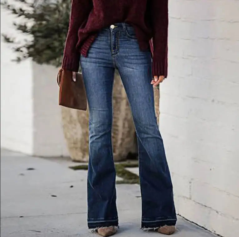 Women's Mid-Waist Light Blue White Washed Wide Leg Flare Jeans Denim Pants Casual Vintage Style Full-Length Mom Jeans