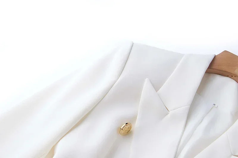Women's White Black Pocket Blazer High Stretch Oxford Cotton Single Breasted Classic Style Office Blazer for Middle Age
