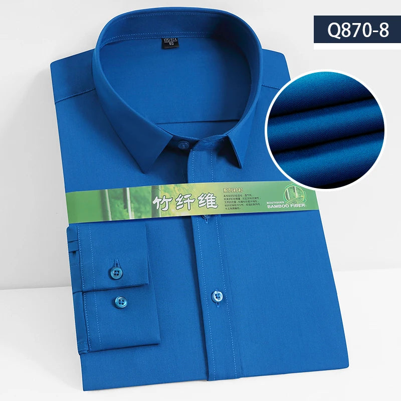 Men's Business Dress Shirt Bamboo Fibre Soft Long Sleeve Casual Non-Iron Regular Fit Solid Formal Quality Shirt for All Seasons