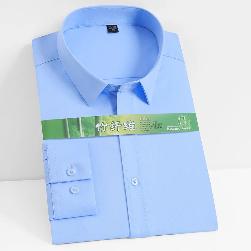 Men's Business Dress Shirt Bamboo Fibre Soft Long Sleeve Casual Non-Iron Regular Fit Solid Formal Quality Shirt for All Seasons