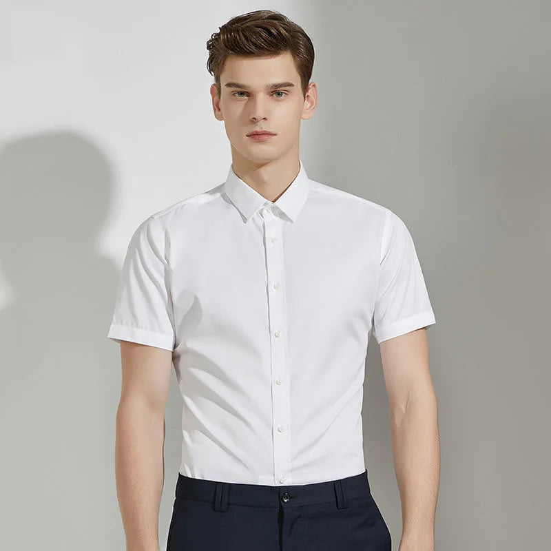 Men's Bamboo Fibre Stretch Casual Business Shirt Short-Sleeved Anti-Wrinkle Solid Colour Formal Top 6XL Smart Casual Fashion