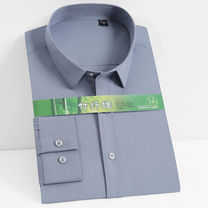 Men's Business Dress Shirt Bamboo Fibre Soft Long Sleeve Casual Non-Iron Regular Fit Solid Formal Quality Shirt for All Seasons