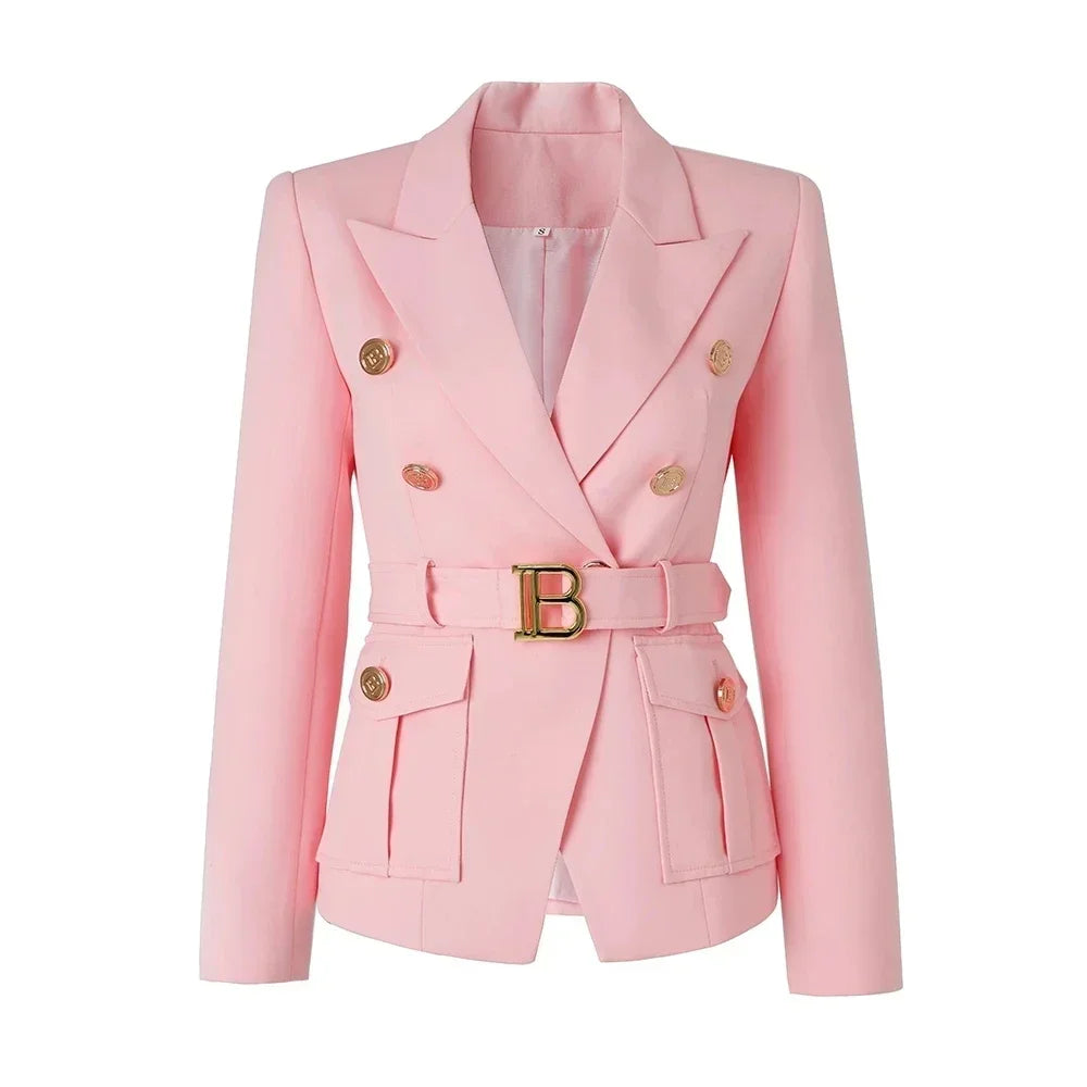 Women's White Black Pocket Blazer High Stretch Oxford Cotton Single Breasted Classic Style Office Blazer for Middle Age