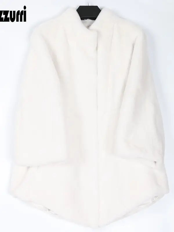 Nerazzurri Fluffy Loose Warm Soft White Faux Fur Coat with Flare Sleeve furry jacket 2022 fashion autumn winter women clothes