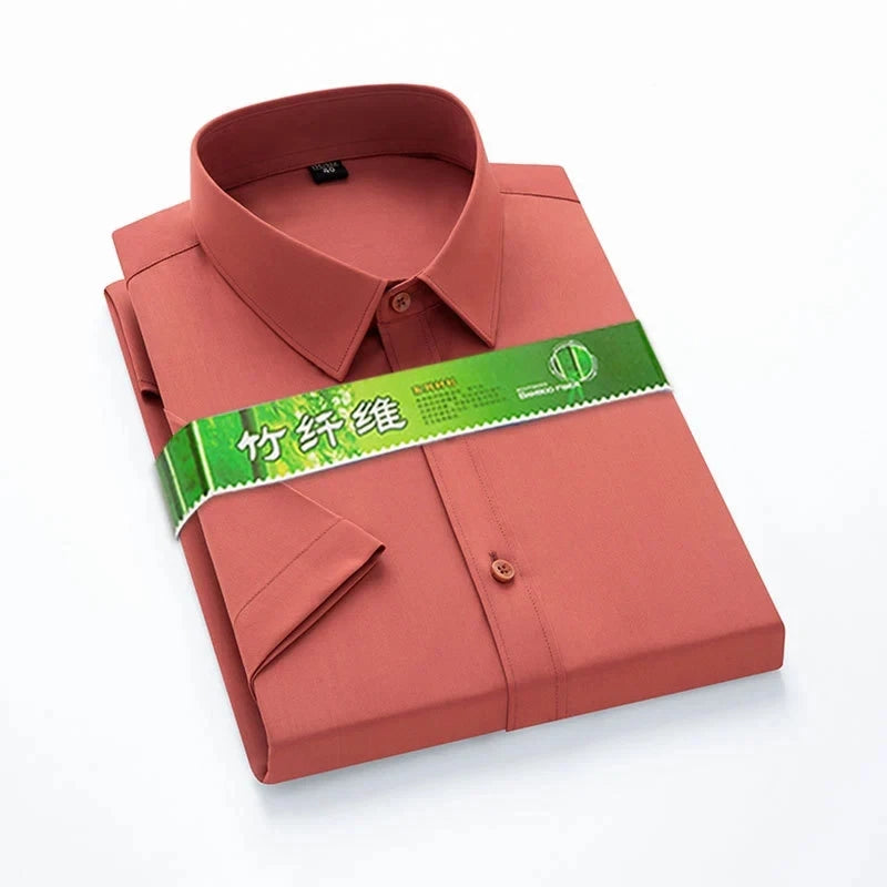 Men's Bamboo Fibre Stretch Casual Business Shirt Short-Sleeved Anti-Wrinkle Solid Colour Formal Top 6XL Smart Casual Fashion