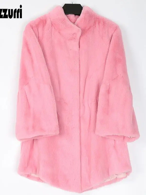 Nerazzurri Fluffy Loose Warm Soft White Faux Fur Coat with Flare Sleeve furry jacket 2022 fashion autumn winter women clothes