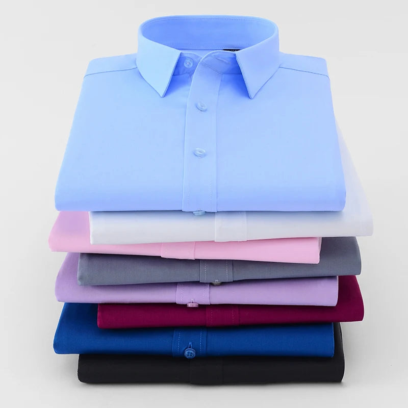 Men's Business Dress Shirt Bamboo Fibre Soft Long Sleeve Casual Non-Iron Regular Fit Solid Formal Quality Shirt for All Seasons