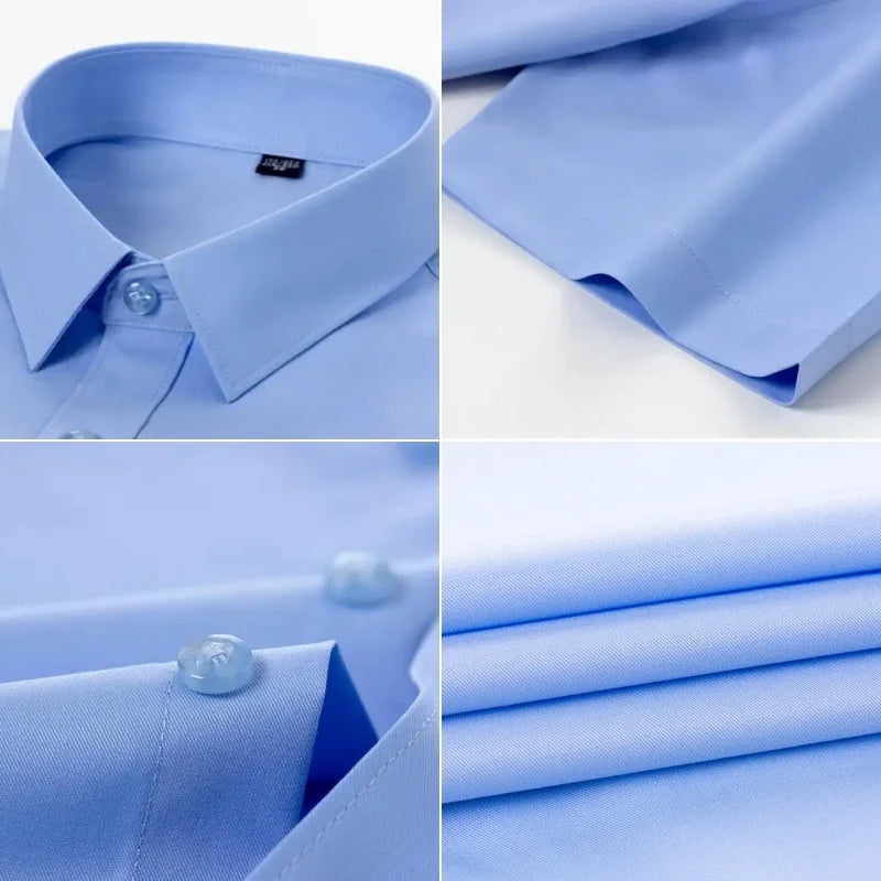 Men's Bamboo Fibre Stretch Casual Business Shirt Short-Sleeved Anti-Wrinkle Solid Colour Formal Top 6XL Smart Casual Fashion