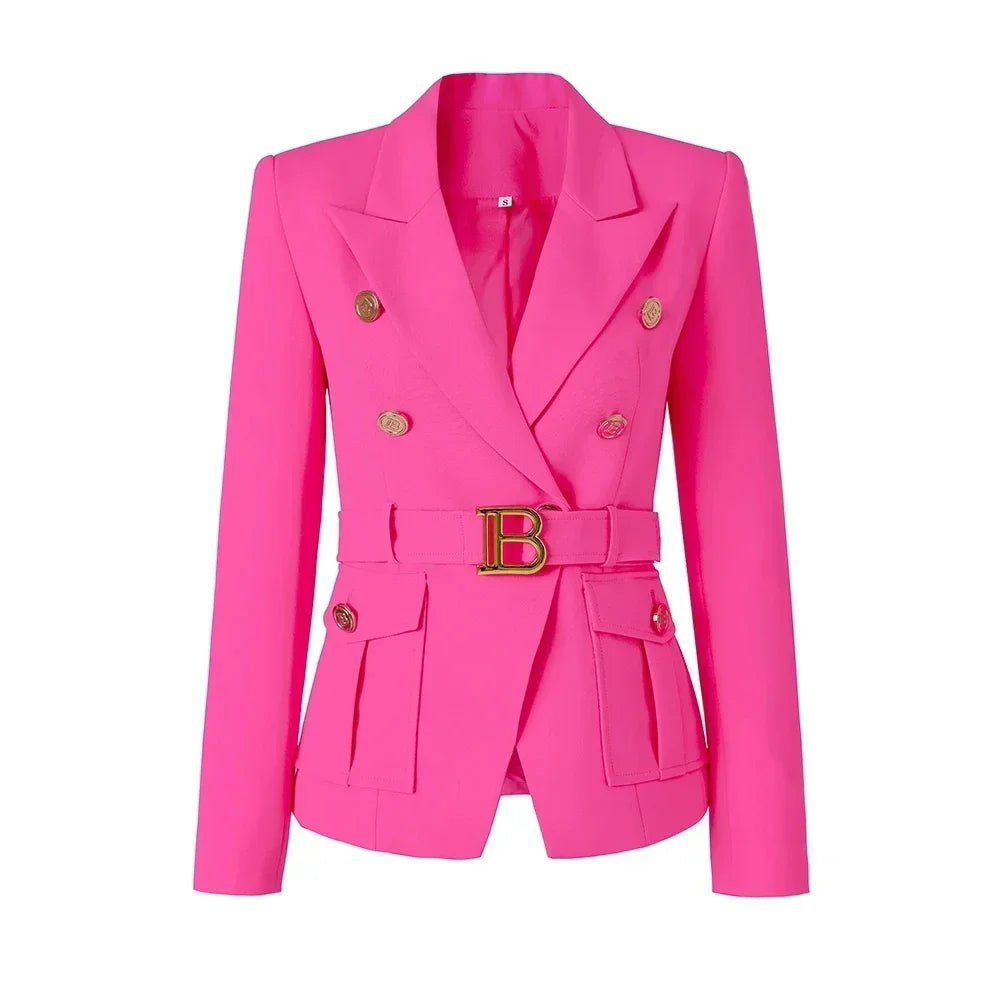 Women's White Black Pocket Blazer High Stretch Oxford Cotton Single Breasted Classic Style Office Blazer for Middle Age