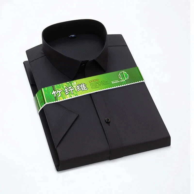 Men's Bamboo Fibre Stretch Casual Business Shirt Short-Sleeved Anti-Wrinkle Solid Colour Formal Top 6XL Smart Casual Fashion