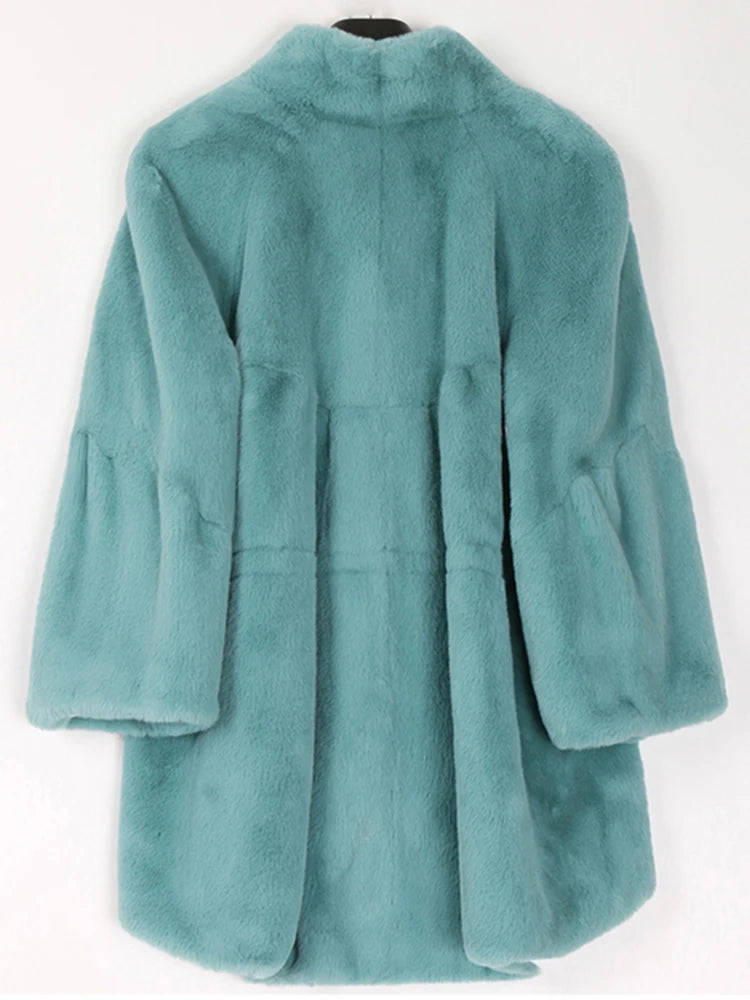 Nerazzurri Fluffy Loose Warm Soft White Faux Fur Coat with Flare Sleeve furry jacket 2022 fashion autumn winter women clothes