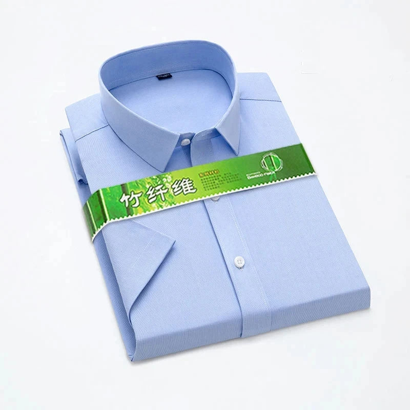 Men's Bamboo Fibre Stretch Casual Business Shirt Short-Sleeved Anti-Wrinkle Solid Colour Formal Top 6XL Smart Casual Fashion