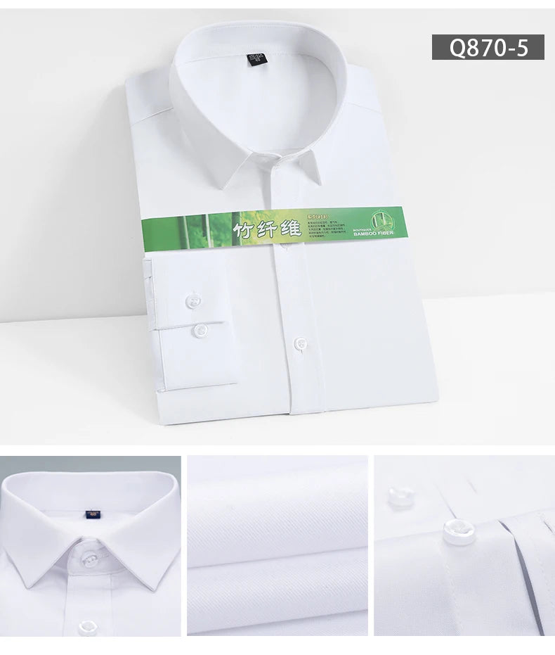 Men's Business Dress Shirt Bamboo Fibre Soft Long Sleeve Casual Non-Iron Regular Fit Solid Formal Quality Shirt for All Seasons