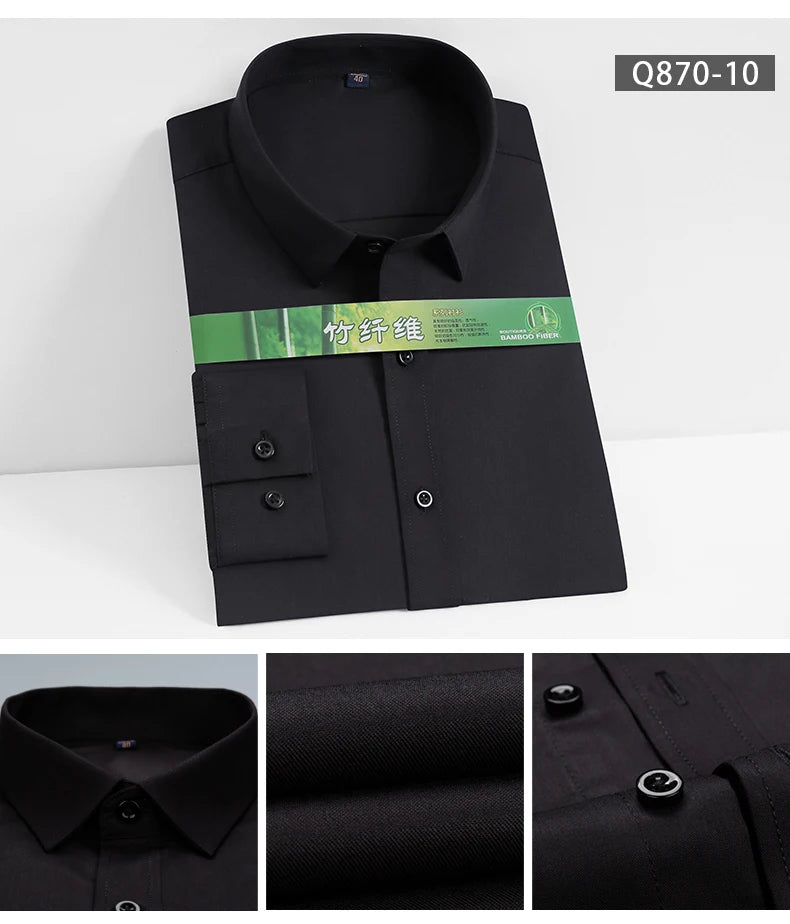 Men's Business Dress Shirt Bamboo Fibre Soft Long Sleeve Casual Non-Iron Regular Fit Solid Formal Quality Shirt for All Seasons