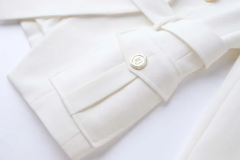 Women's White Black Pocket Blazer High Stretch Oxford Cotton Single Breasted Classic Style Office Blazer for Middle Age