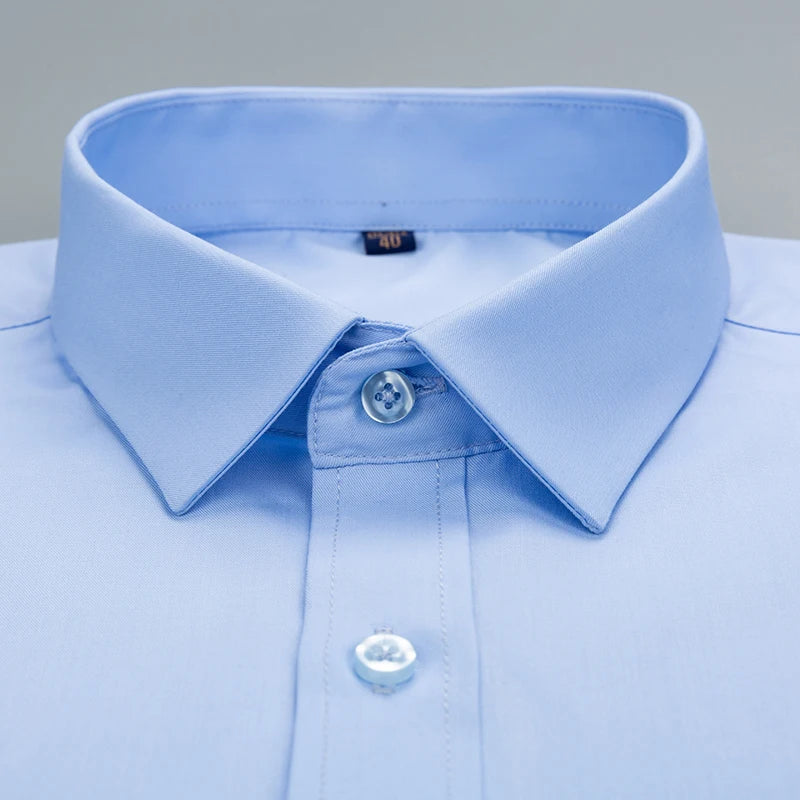 Men's Business Dress Shirt Bamboo Fibre Soft Long Sleeve Casual Non-Iron Regular Fit Solid Formal Quality Shirt for All Seasons