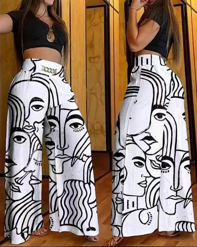 Women's High Waist Pants 2025 Autumn Fashion Elegant Solid Loose Slim Fit Wide Leg Trousers with Metal Decorative Speaker