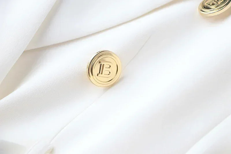 Women's White Black Pocket Blazer High Stretch Oxford Cotton Single Breasted Classic Style Office Blazer for Middle Age