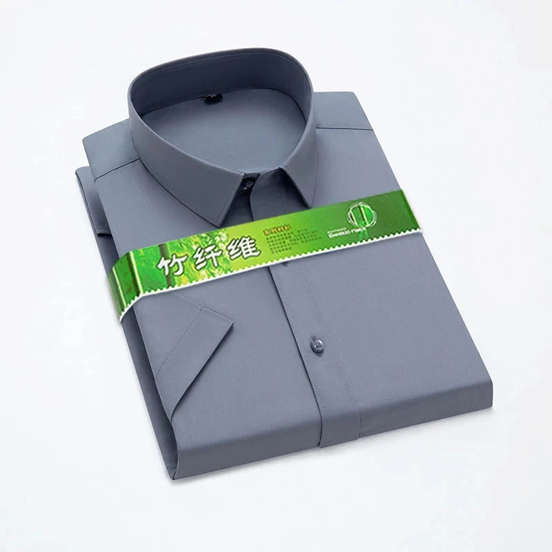 Men's Bamboo Fibre Stretch Casual Business Shirt Short-Sleeved Anti-Wrinkle Solid Colour Formal Top 6XL Smart Casual Fashion