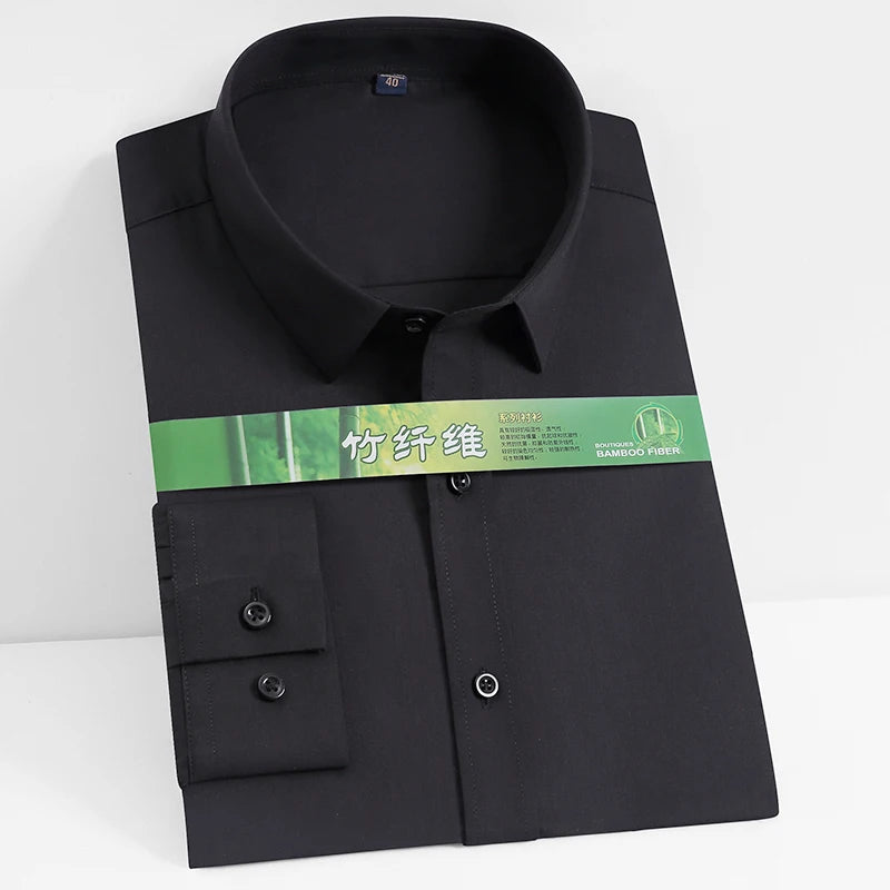 Men's Business Dress Shirt Bamboo Fibre Soft Long Sleeve Casual Non-Iron Regular Fit Solid Formal Quality Shirt for All Seasons