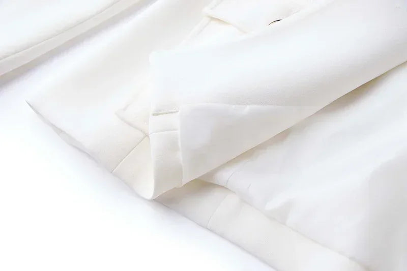 Women's White Black Pocket Blazer High Stretch Oxford Cotton Single Breasted Classic Style Office Blazer for Middle Age
