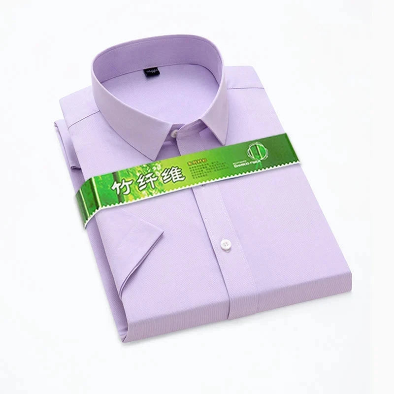 Men's Bamboo Fibre Stretch Casual Business Shirt Short-Sleeved Anti-Wrinkle Solid Colour Formal Top 6XL Smart Casual Fashion