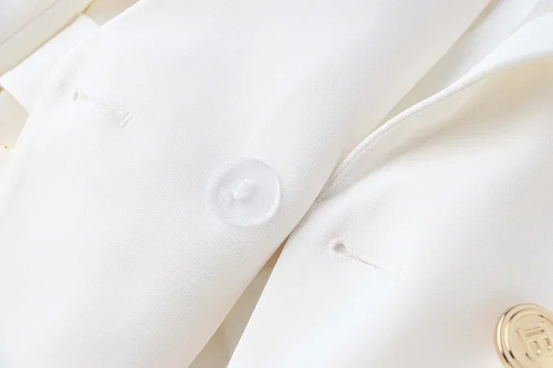 Women's White Black Pocket Blazer High Stretch Oxford Cotton Single Breasted Classic Style Office Blazer for Middle Age