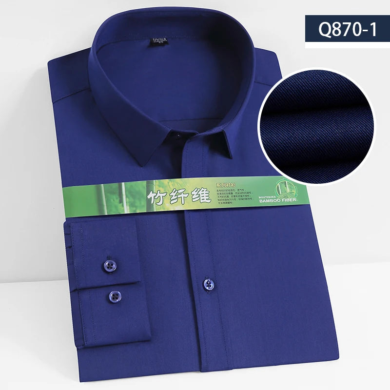 Men's Business Dress Shirt Bamboo Fibre Soft Long Sleeve Casual Non-Iron Regular Fit Solid Formal Quality Shirt for All Seasons