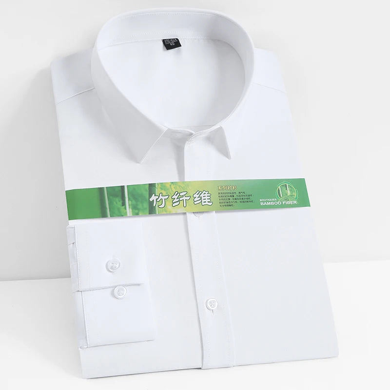 Men's Business Dress Shirt Bamboo Fibre Soft Long Sleeve Casual Non-Iron Regular Fit Solid Formal Quality Shirt for All Seasons