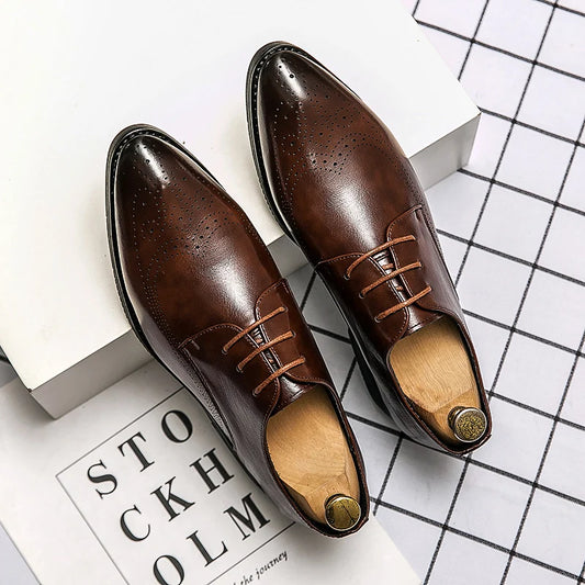 Men's Pointed Toe Business Shoes Leather Dress Italian Oxfords Comfortable Slip-On Anti-Slippery Breathable for Office & Career