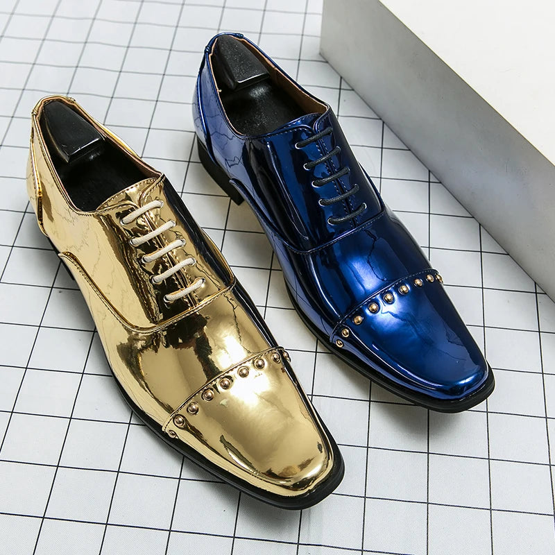 Men's Gold Leather Oxfords Business Shoes Slip-On Anti-Slip Breathable Comfortable Dress Shoes for Office & Career