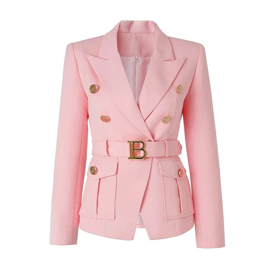 Women's White Black Pocket Blazer High Stretch Oxford Cotton Single Breasted Classic Style Office Blazer for Middle Age