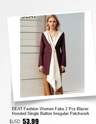 DEAT Women's V-neck Blazer Loose Fit Long Sleeve Printed Rivet Pearl Detailing Autumn Fashion Suit Jacket MIDDLE AGE Size
