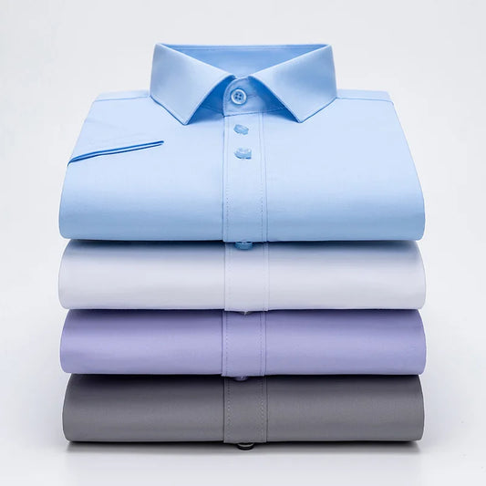 Men's Bamboo Fibre Stretch Casual Business Shirt Short-Sleeved Anti-Wrinkle Solid Colour Formal Top 6XL Smart Casual Fashion