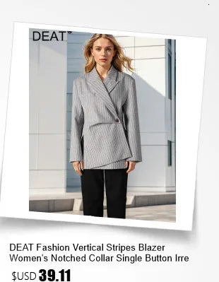 DEAT Women's V-neck Blazer Loose Fit Long Sleeve Printed Rivet Pearl Detailing Autumn Fashion Suit Jacket MIDDLE AGE Size