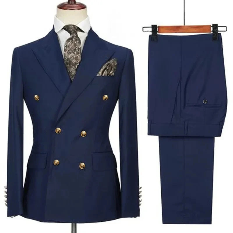 Men's Slim Fit Woollen Suit 2 Piece Set Casual Business Dress Blazer Jacket And Pants Ensemble Fashionable Male Outerwear
