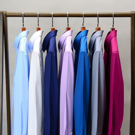Men's Business Dress Shirt Bamboo Fibre Soft Long Sleeve Casual Non-Iron Regular Fit Solid Formal Quality Shirt for All Seasons